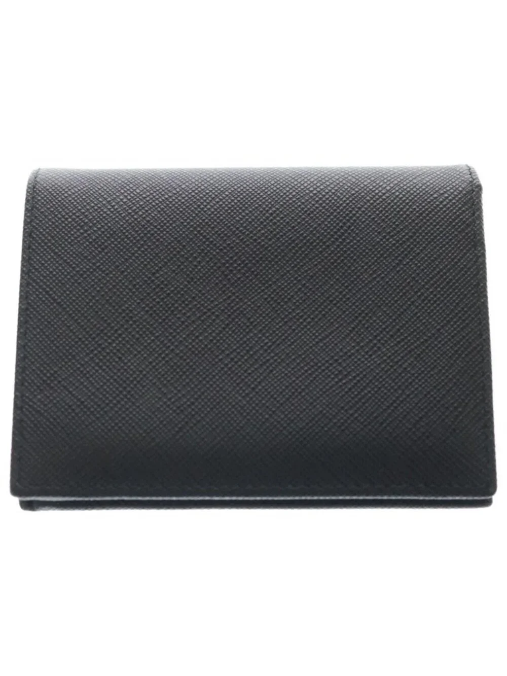 Prada Saffiano Triangle Logo Bifold Wallet Card Case Black Leather Gold